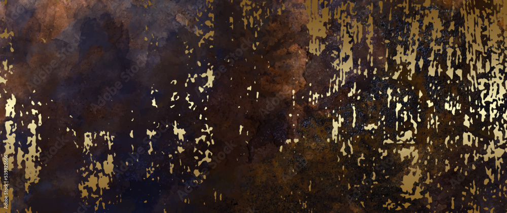 Grunge vector watercolor and gold art background for design interior ...