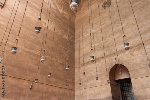 Hanging Lanterns inside an old mosque in Al Moez Street photo