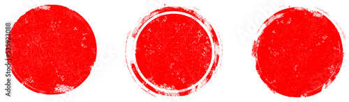 Red grunge circle stamp set. Round stamp vector isolated on white background. Red stamp vector. For grunge badge, seal, ink and stamp design template. Round grunge hand drawn circle shape, vector