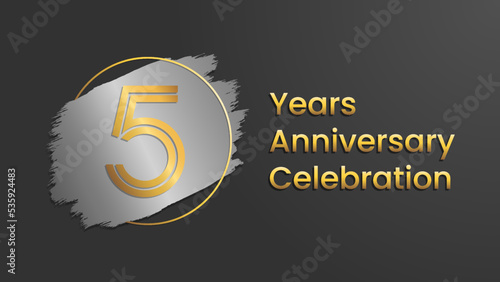 5 Years Anniversary Celebration, Perfect template design for anniversary celebration with gold color for booklet, leaflet, magazine, brochure poster, web, invitation or greeting card. Vector template