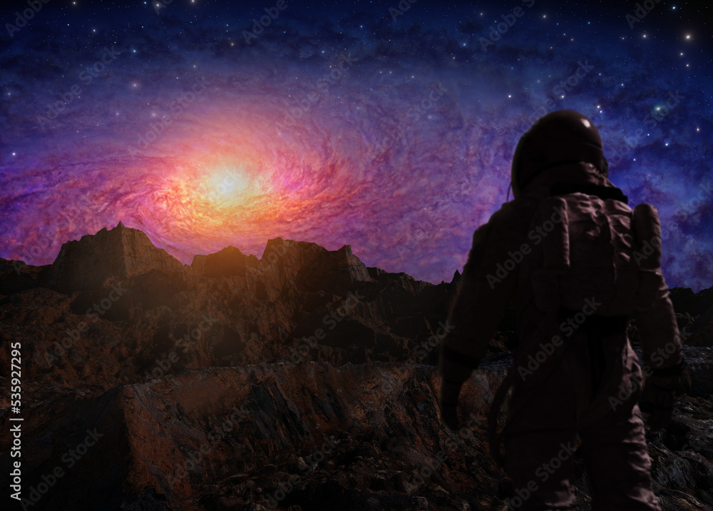 Astronaut on alien planet,3D illustration Astronaut on alien planet,3D illustration