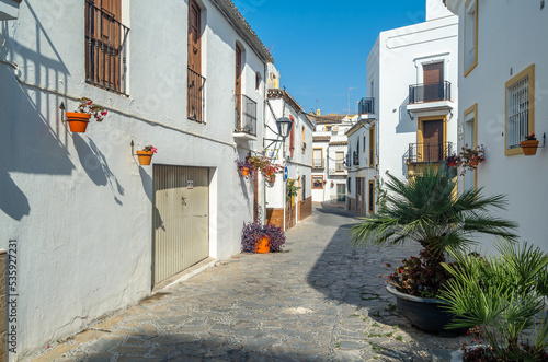 Narrow streets in the center of Estepona, typical Andalusian town in southern Spain