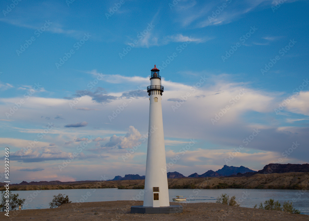 White lighthouse in Lake Havasu Arizona 