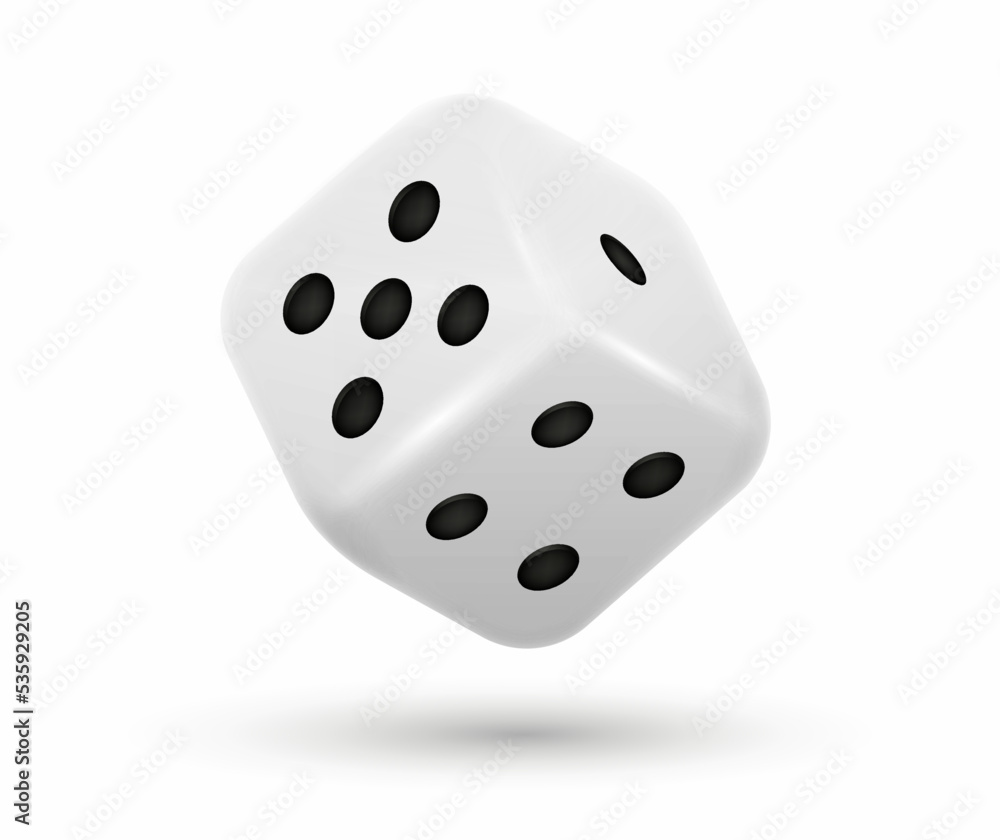 3D white dice. Inventory for games of luck and excitement. Poster or banner for website. Render of cubic object with shadow for online lotteries. Realistic three dimension vector illustration 3D white dice. Inventory for games of luck and excitement. Poster or banner for website. Render of cubic object with shadow for online lotteries. Realistic three dimension vector illustration