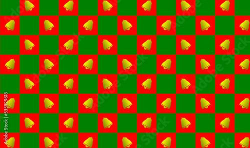 Christmas Checkered Pattern Golden Bells - Red and Green - Stamp Printing Wrapping Decor Industry Wallpaper