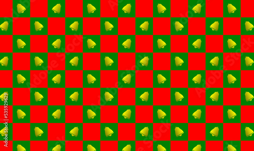Christmas Checkered Pattern Golden Bells - Green and Red - Stamp Printing Wrapping Decor Industry Wallpaper