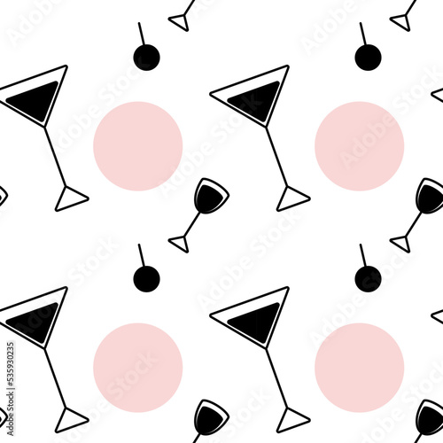 Seamless pattern icons in the form glasses and spots in trendy colors on a transparent background.