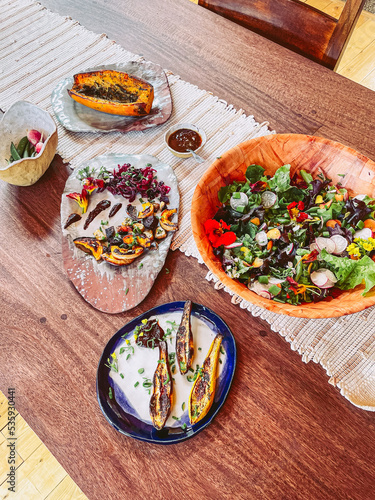 Farm to table healthy plant-based gourmet dinner