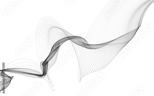 Abstract background with monochrome wave lines on white background.