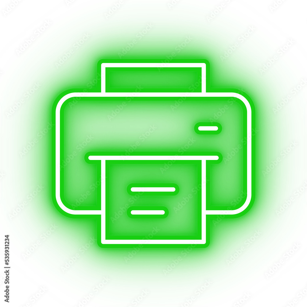 Neon green print icon, glowing printer on transparent background Neon green print icon, glowing printer on transparent background