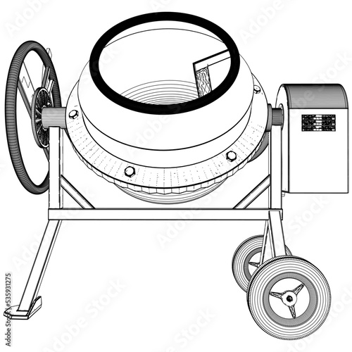 Cement Concrete Mixer Vector. Illustration Isolated On White Background. A vector illustration Of A Concrete Mixer.