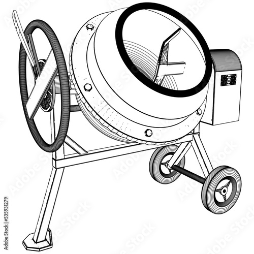 Cement Concrete Mixer Vector. Illustration Isolated On White Background. A vector illustration Of A Concrete Mixer.