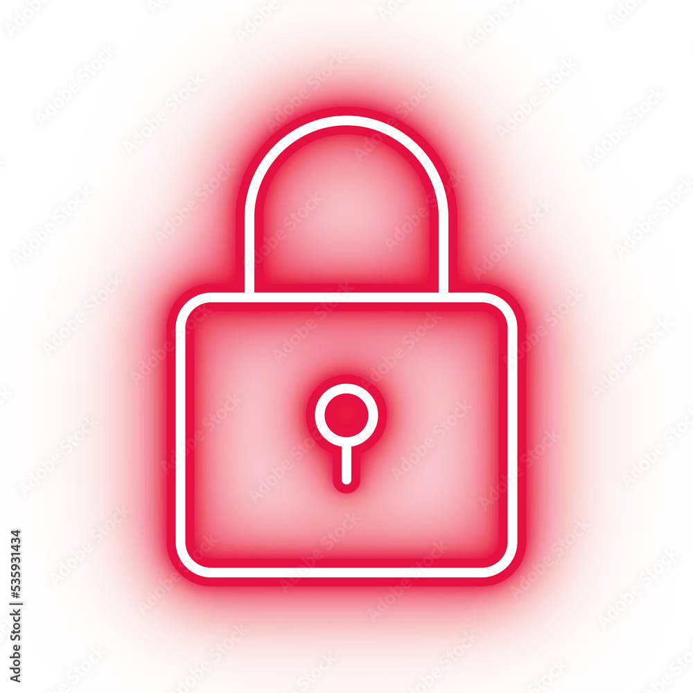 Neon red lock icon, glowing closed lock icon on transparent background Neon red lock icon, glowing closed lock icon on transparent background