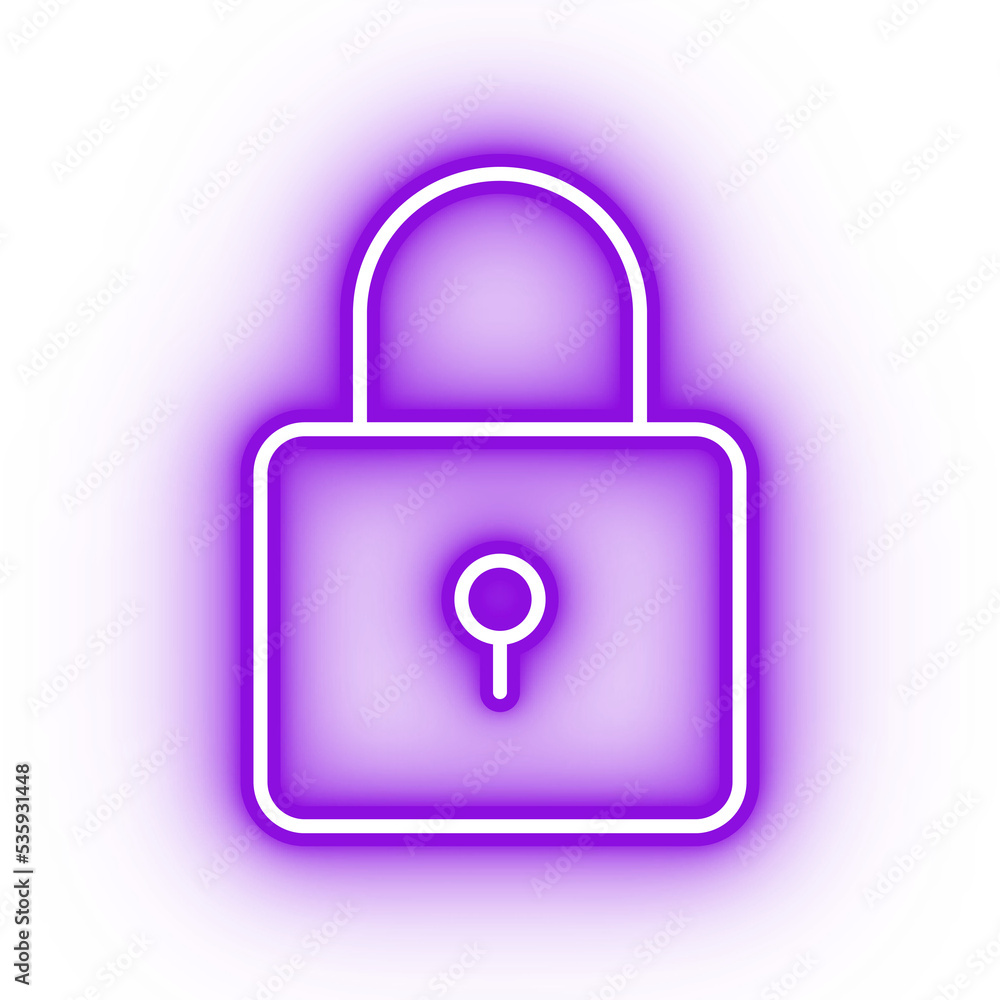 Neon purple lock icon, glowing closed lock icon on transparent background Neon purple lock icon, glowing closed lock icon on transparent background