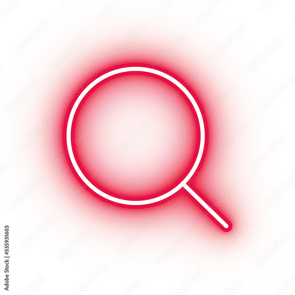 Neon red magnifying glass icon, glowing search icon on transparent background Neon red magnifying glass icon, glowing search icon on transparent background