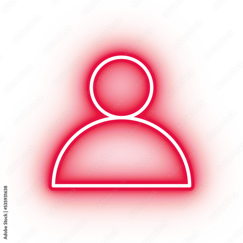 Neon red profile icon, glowing user icon on transparent background