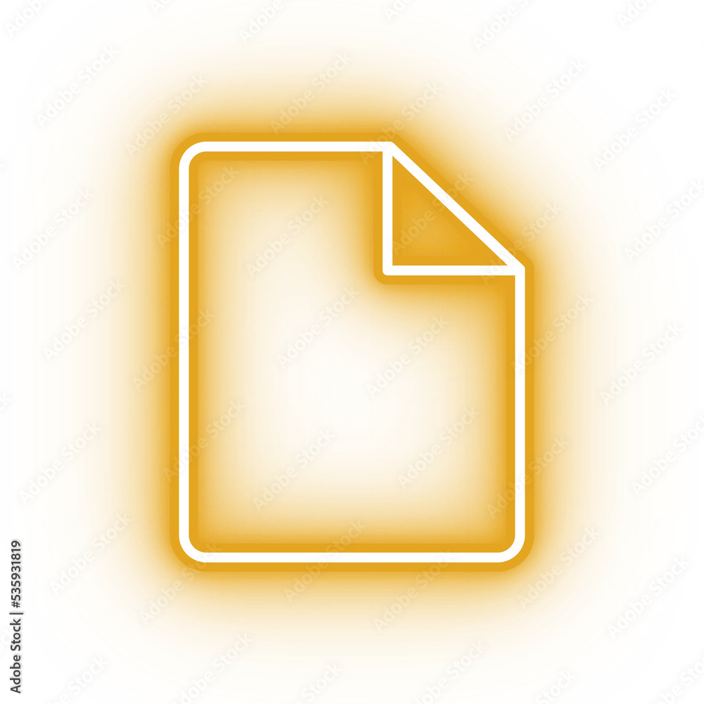 Neon yellow file icon, glowing paper icon on transparent background Neon yellow file icon, glowing paper icon on transparent background