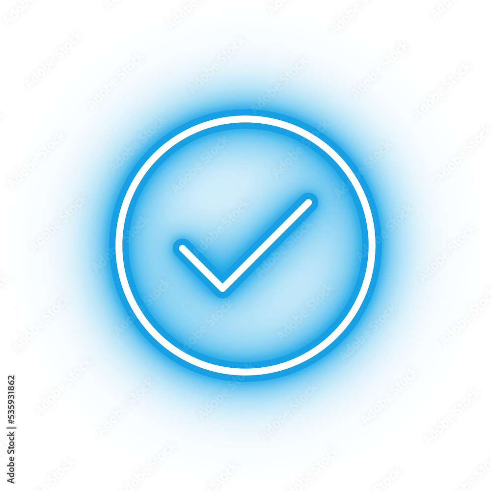Neon blue tick icon, glowing accept icon on transparent background Neon blue tick icon, glowing accept icon on transparent background