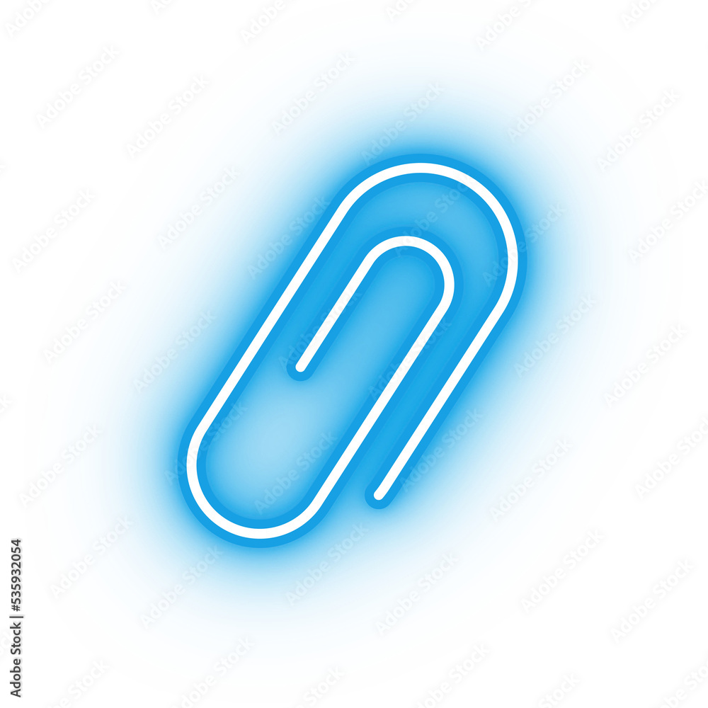 Neon blue paper clip icon, glowing attachment icon on transparent background Neon blue paper clip icon, glowing attachment icon on transparent background