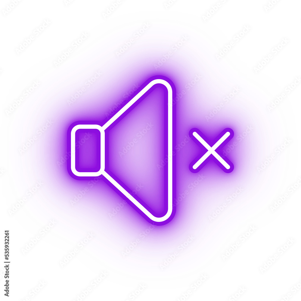 Neon purple mute icon, glowing speaker icon on transparent background Neon purple mute icon, glowing speaker icon on transparent background