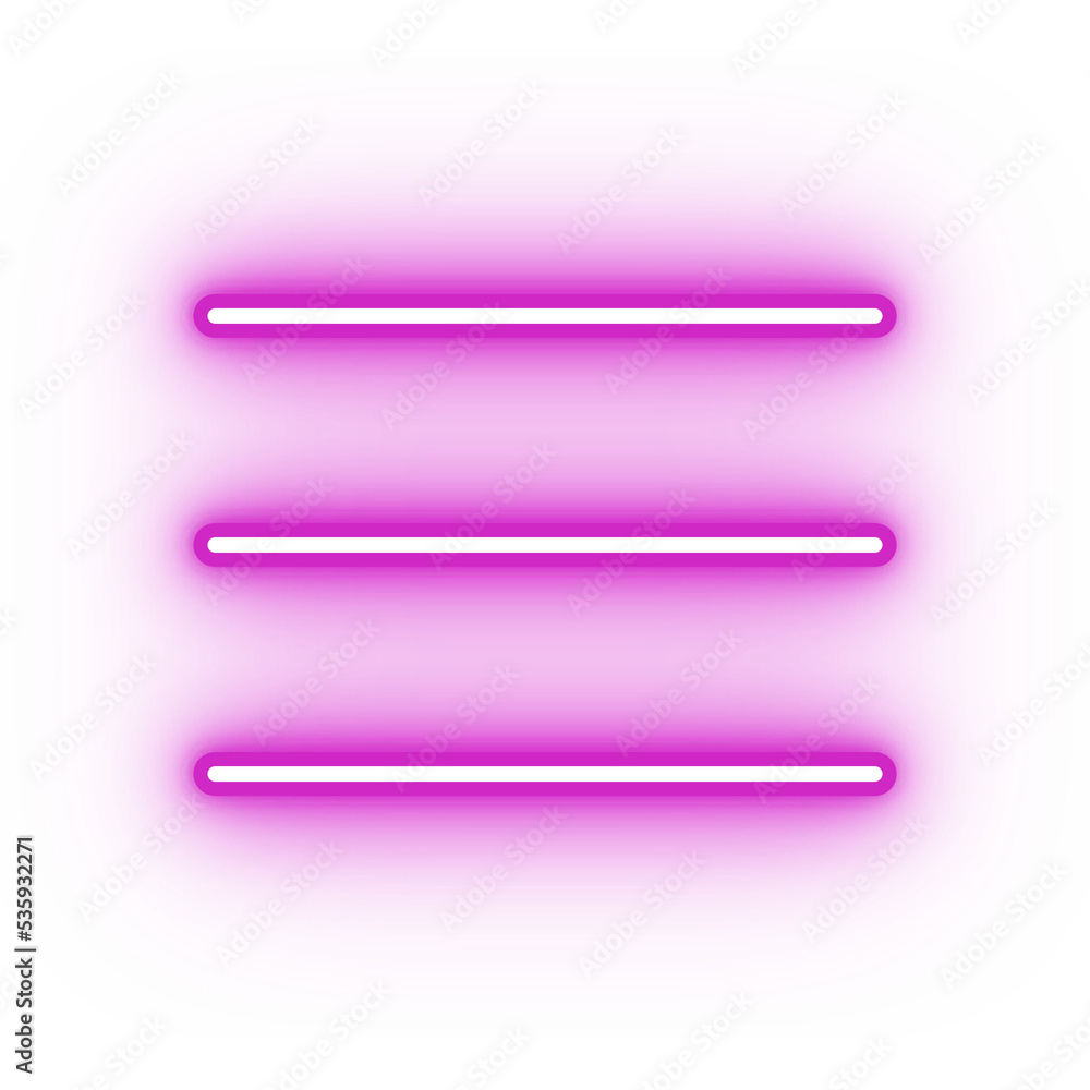 Neon pink centre align icon, glowing menu icon on transparent background