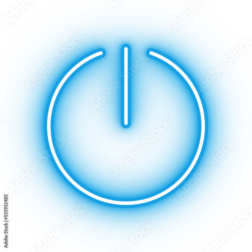 Neon blue power icon, glowing power button on transparent background