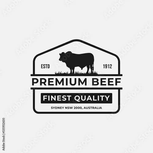 Best Premium Beef Logo Vector or Premium Beef Label Isolated. Cattle logo template in trendy style. Suitable for many purposes about Cow or cattle. Beef stamp or label text Prime Beef Natural Meat.