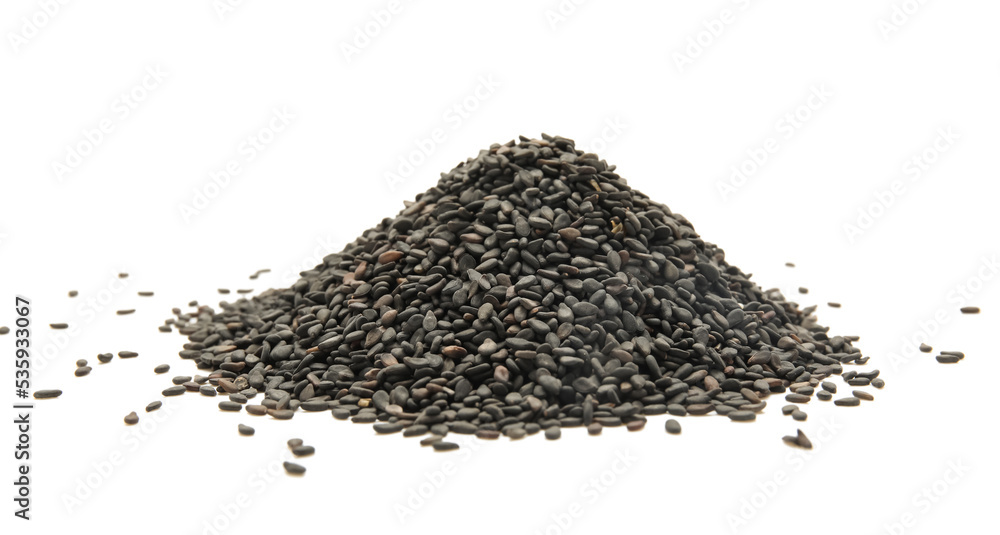 Heap of black sesame seeds on white background Heap of black sesame seeds on white background