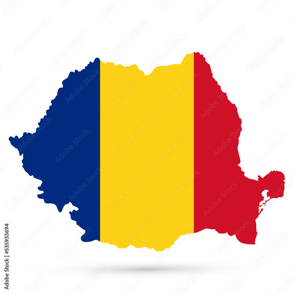 Romania Map Coloured by national flag isolated on white Romania Map Coloured by national flag isolated on white