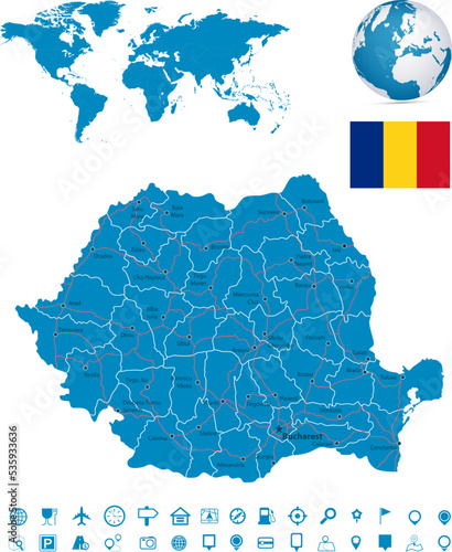 Romania map and map navigation set