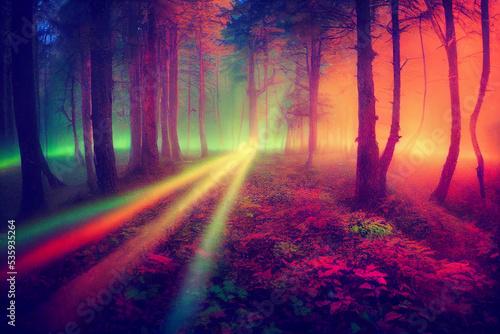 Colorful fantasy forest  illustration of dream woods