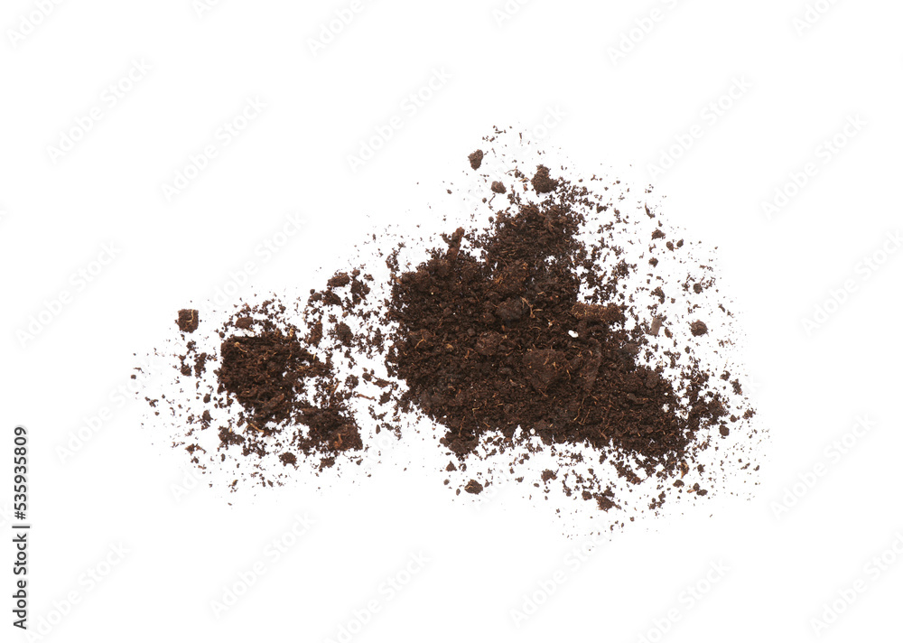 Pile of soil on white background, top view. Fertile ground Pile of soil on white background, top view. Fertile ground