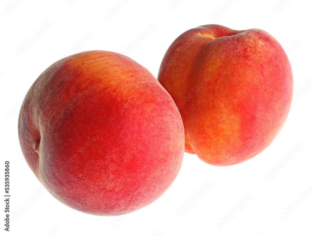 Delicious ripe juicy peaches isolated on white Delicious ripe juicy peaches isolated on white