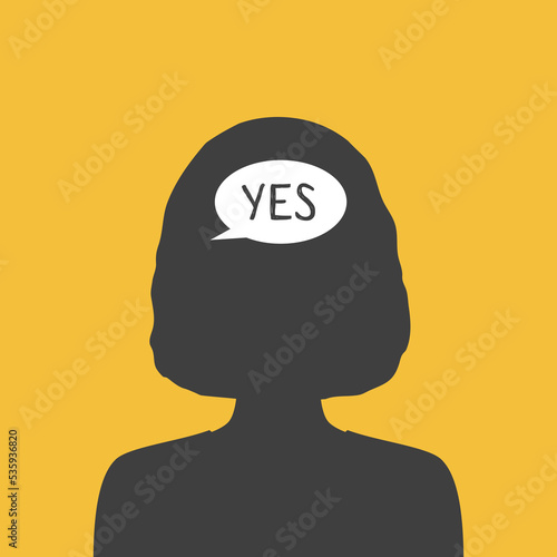 Woman thinks or says 'yes'.