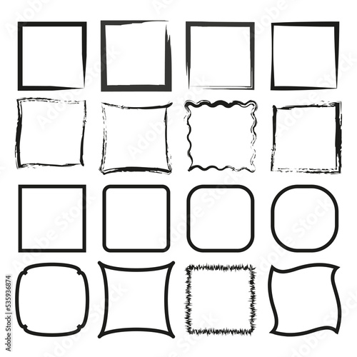 Doodle brush squares. Hand drawn abstract frame set. Photo frame. Vector illustration. Stock image.