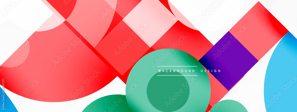 Circle and square geometric background. Round shapes with squares and triangles composition for wallpaper, banner, background or landing Circle and square geometric background. Round shapes with squares and triangles composition for wallpaper, banner, background or landing