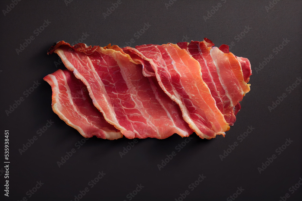 Delicious Cook Bacon and Black Copy space Background For Menu Restaurant or Recipe Text and Advisement. Delicious Cook Bacon and Black Copy space Background For Menu Restaurant or Recipe Text and Advisement.