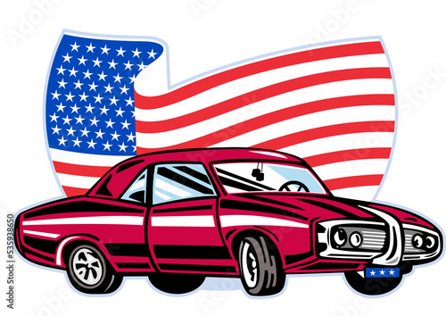 Fototapeta graphic design illustration of an American pontiac muscle car with stars and str