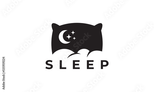 pillow bed and night moon star logo vector icon graphic