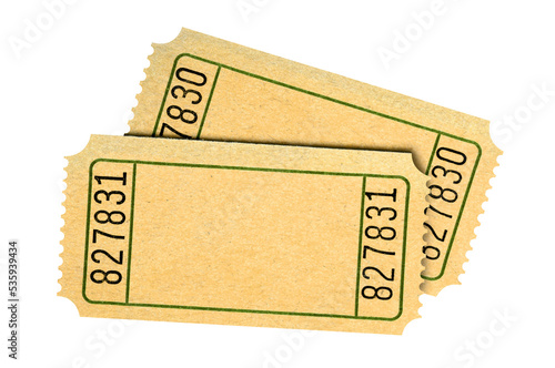 Pair blank old movie or raffle tickets photo transparent background isolated PNG file