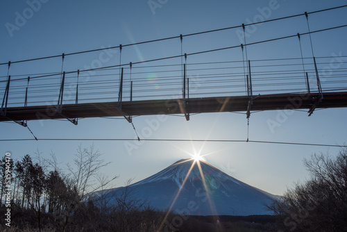 富士山吊り橋と太陽 