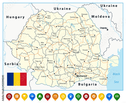 Romania Road Map and map icons