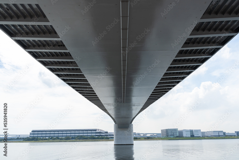 東京大田区羽田と神奈川県川崎を結ぶ多摩川スカイブリッジの風景