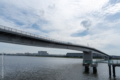 東京大田区羽田と神奈川県川崎を結ぶ多摩川スカイブリッジの風景