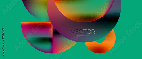 Geometric abstract panorama wallpaper background. Round shapes and circles, metallic color geometric shapes composition