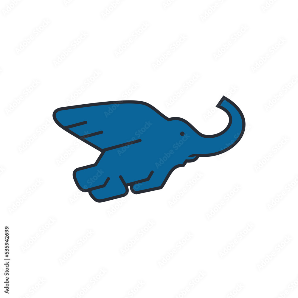Vector icon illustration suitable for a logo. Silhouette Wings Elephant . Silhouette of the flying elephant