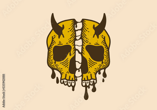 Vintage scary split skull illustration design