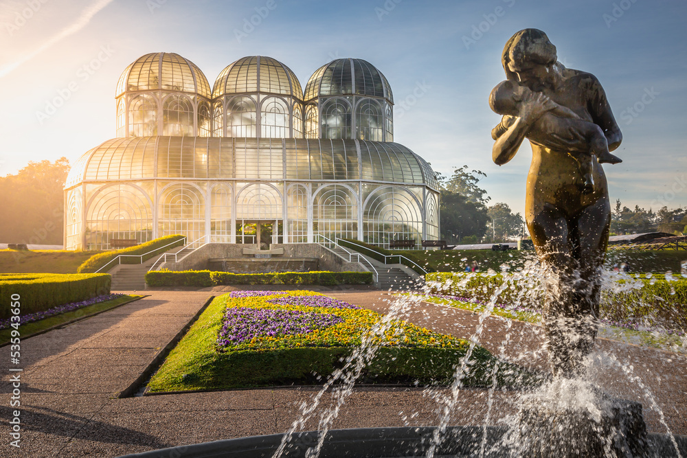 Public park around Botanical garden greenhouse in Curitiba, Parana, Brazil