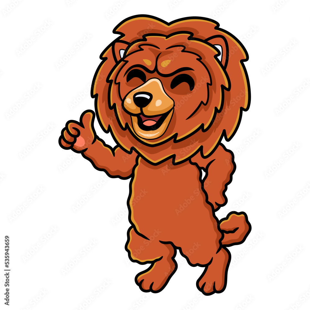 Obraz premium Cute little lion dog cartoon giving thumb up