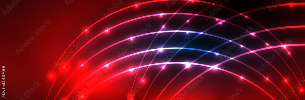 Shiny neon lights, dark abstract background with blurred magic neon light curved lines Shiny neon lights, dark abstract background with blurred magic neon light curved lines